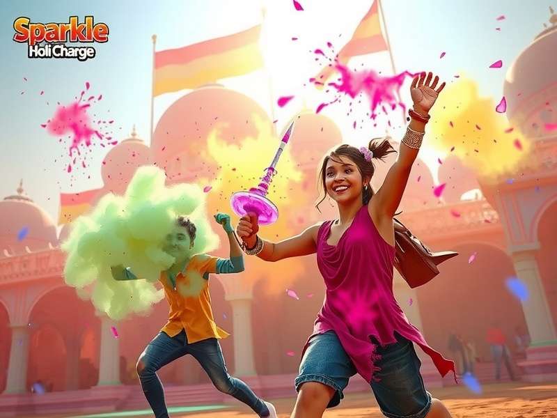 Sparkle Holi Charge gameplay showing colorful Holi festival celebration